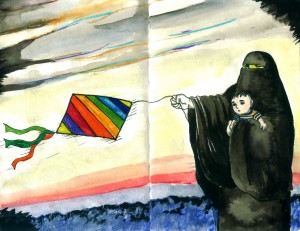 16-Cartoon -Niqab and kite-SAID